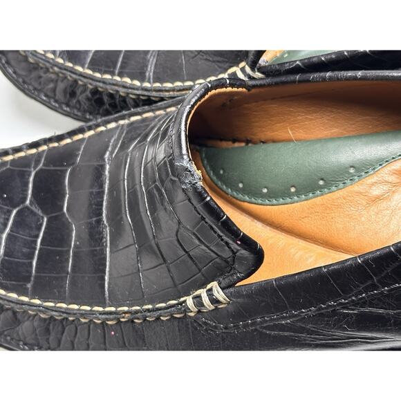 H.S. Trask Shoes Mens Size 10 Croc Embossed Driving Loafer Old Money Moc Leather - Picture 2 of 15